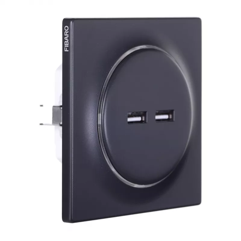 Fibaro FGWU-021-8 kontaktligzda ar 2x USB, melna