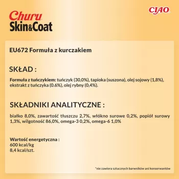 INABA Churu Skin&Coat Chicken recipe kaķu gardumi - 4x14 g