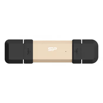 USB zibatmiņa Silicon Power DS72 1 TB, USB 3.2 Gen 2, Type-A un Type-C, alumīnijs/gumijas vāciņš, zelta