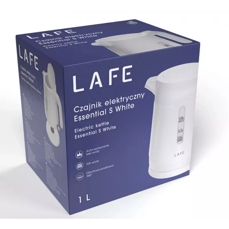 LAFE Essential S 47544 elektriskā tējkanna, 1 l, 1500 W, baltā krāsā