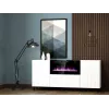 Kumode ar elektrisko kamīnu Cama Meble PAFOS, 180x42x82 cm, balts matēts, 1400–1600 W, bez rokturiem, 3 durvis, 2 plaukti