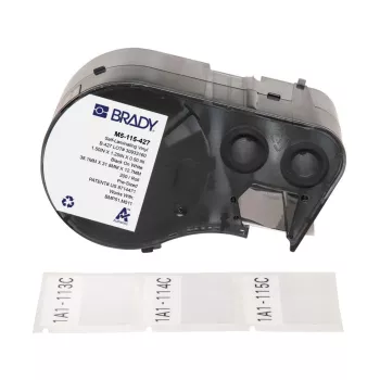 Brady M5-115-427 pašlaminējoša vinila etiķete, Melns uz Baltu/Caurspīdīgs, 38.10 x 12.70(31.75) mm, pastāvīga, kabeļa diametram 3.40 - 6.10 mm (200 gab.) (170864)