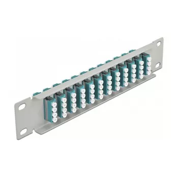 DeLOCK 10 collu 12 Portu LC Quad Aqua 1U Pelēks Šķiedru optikas sadales panelis
