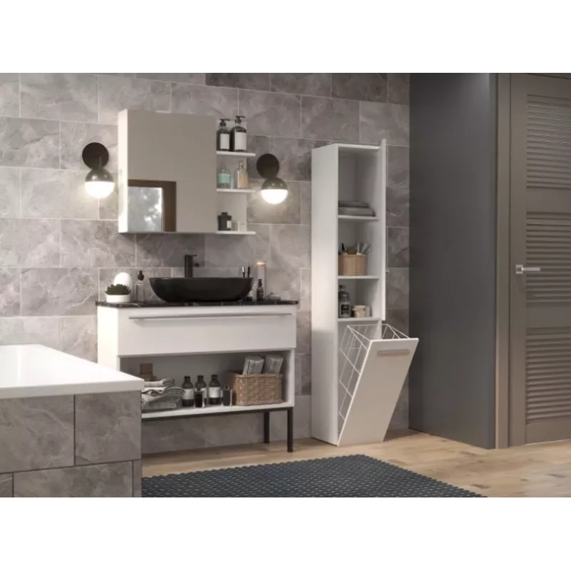 Bathroom cabinet NEL IV 31x30x174 cm, balts, spīdīgs