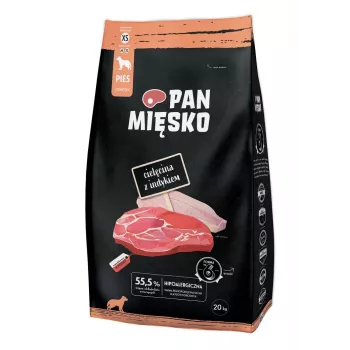 Sausā suņu barība Pan Miesko Teļa gaļa ar Tītaru XS 20 kg — Pieaugušām mazām šķirnēm, 30% Olbaltumvielas, 20% Tauki