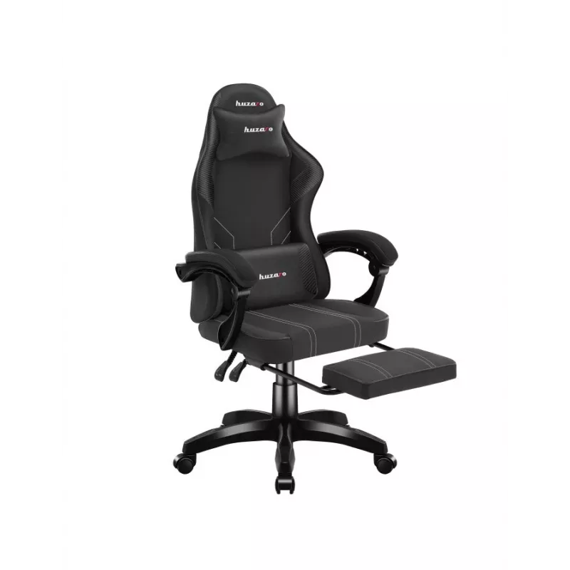 Spēļu krēsls huzaro Force 3.7 Carbon Black — ergonomisks, regulējams augstums 107.5–116.5 cm, 5 riteņi, jostas un kakla spilveni