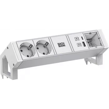 Strāvas sadalītājs Bachmann DESK2 ALU WHITE 937.413 ar 2x USB portiem