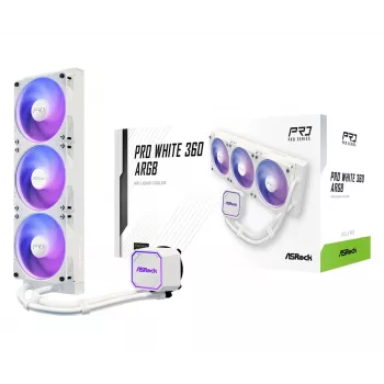 CPU dzesētājs ASROCK Pro 360 ARGB White – 360mm AIO šķidruma dzesētājs, ARGB apgaismojums, balts korpuss