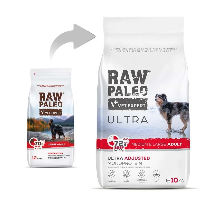RAW PALEO Ultra Medium&Large Adult Beef - sausā suņu barība - 10 kg