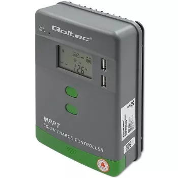 Qoltec MPPT saules lādētāja kontrolieris ar temperatūras sensoru 20A 12V/24V LCD displejs 2 x USB