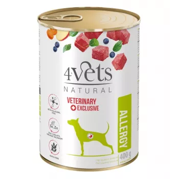 Slapjā suņu barība 4vets Natural Allergy Lamb 400 g — hipoalerģisks pâtē pieaugušiem suņiem, bez lipekļa un laktozes