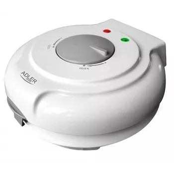 Vafeļu dzelzs Adler AD 3038 — apaļa vafele, 1500 W, regulējams termostats, nepiedegošas plāksnes, pelēks/balts