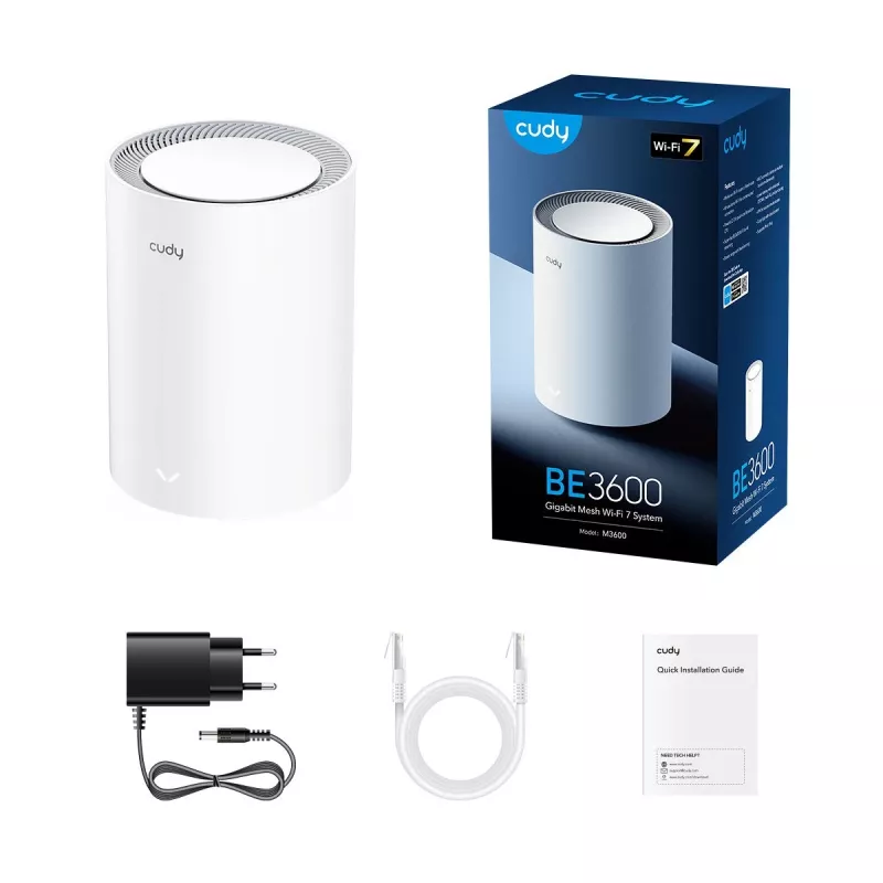 Cudy M3600 Dual-band Wi‑Fi 7 (802.11be) 2882 Mbps 3x LAN 4 iekšējās antenas balts