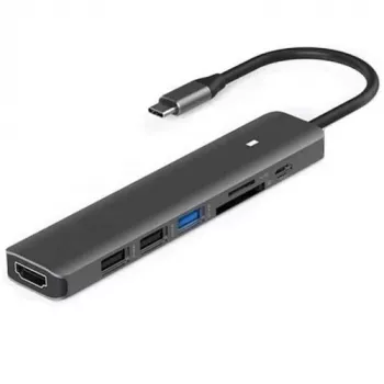 7-in-1 USB-C centrmezgls ar HDMI, 3x USB-A, SD/TF karšu lasītāju un PD100W