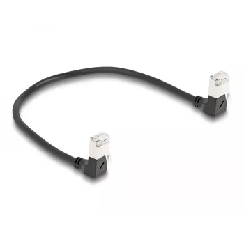 DeLOCK RJ45 tīkla kabelis Cat.6A S/FTP Slim 90° uz leju 0,25 m melns