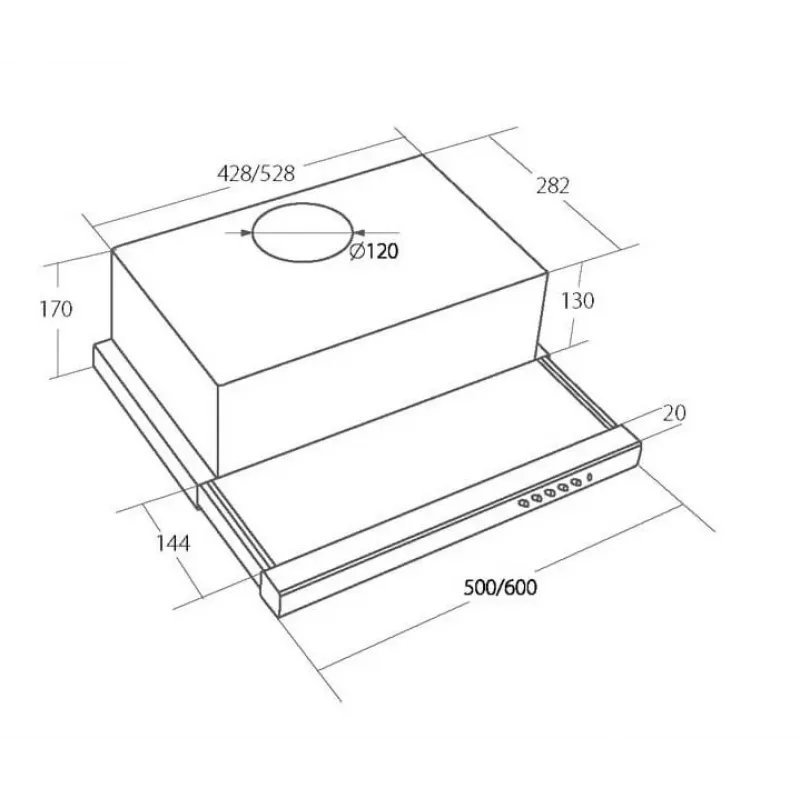 Tvaika nosūcējs Akpo WK-7 Light Glass 50, nerūsējošais tērauds/melns, iebūvējams zem skapja