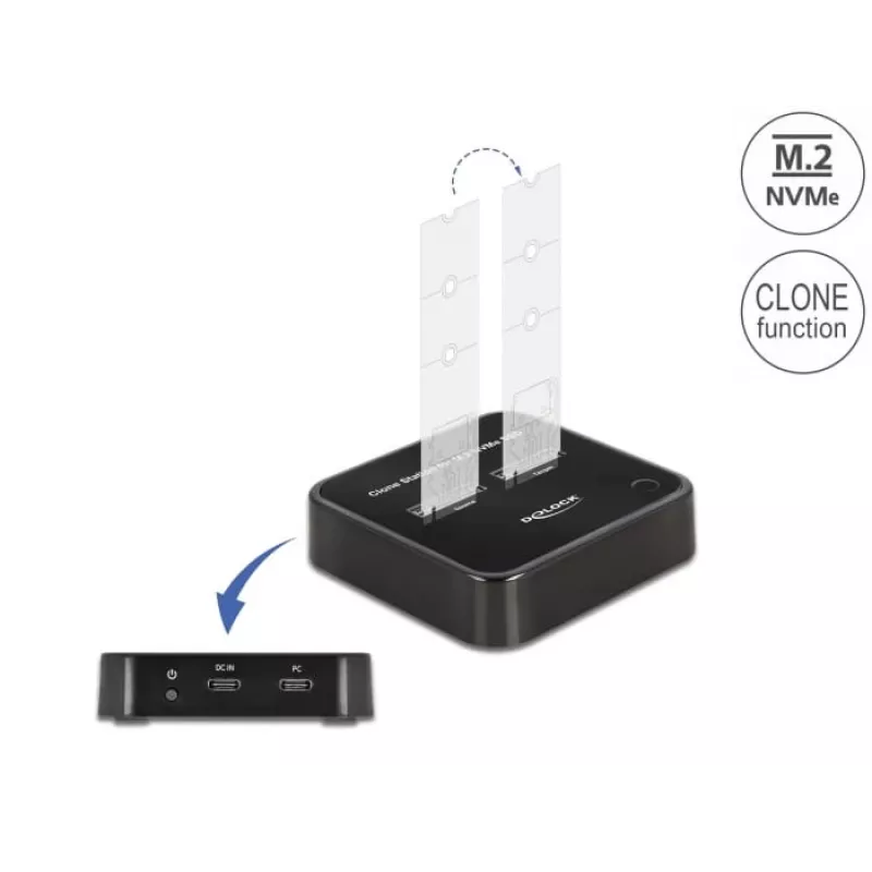 DeLOCK M.2 Dokošanas stacija 2 x M.2 NVMe PCIe SSD ar klonēšanas funkciju