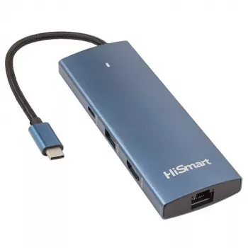 Adapter USB Type-C - HDMI, LAN, 3x USB Type-A, 1x USB Type-C, PD100W, SD+TF