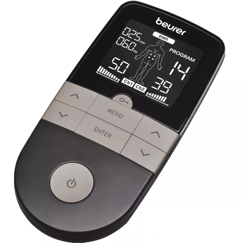 Elektrostimulācijas TENS/EMS ierīce Beurer EM 1 RELIEF+ (model 60428) antracīta krāsā
