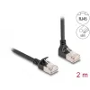 Delock tīkla kabelis - RJ-45 (vīriešu) augšup leņķveida uz RJ-45 (vīriešu) taisns - 2,0 m - 4,5 mm - S/FTP - CAT 6a - ekranēts, bez halogēna - melns (80288)