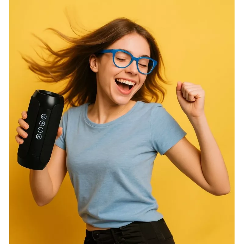 Pārnēsājams Bluetooth skaļrunis SQUEAK SQ1008 — 14W RMS, Bluetooth 5.3, 1200 mAh, IPX4, FM, LED, AUX, USB