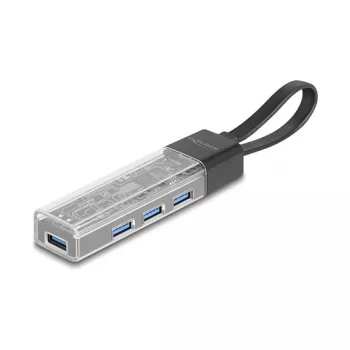 DELOCK USB 3.2 Gen 1 (3.1 Gen 1) 4-portu centrmezgls ar Type-A + Type-C savienotāju (5000 Mbit/s) Melns/Caurspīdīgs