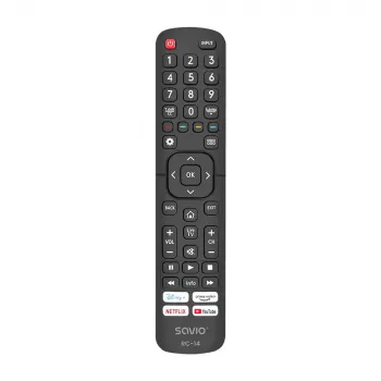 Universālā tālvadības pults SAVIO RC-14 Hisense Smart TV, IR bezvadu, atbalsta 14 ierīces, darbības rādiuss līdz 10 m, melna