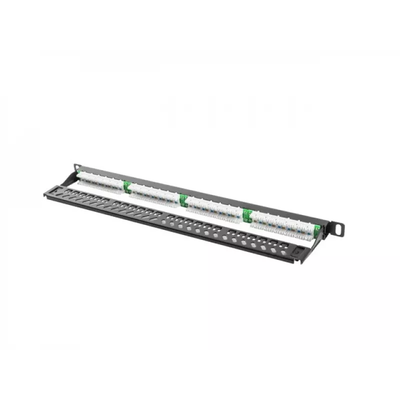Lanberg PPU5-0024-B - 24 portu RJ-45 Cat5e sadales panelis - melns - metāls - 19 inch 0.5U