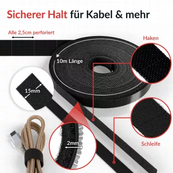 Kabeļu lentes rullis ar Velcro Label the Cable LTC 1410-10 — 10 m, melns
