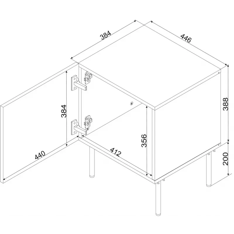 Naktsgaldiņu komplekts 2 gab. Cama Meble ISLA 44,5×40×59 cm matēts melns MDF/skaidu plātne