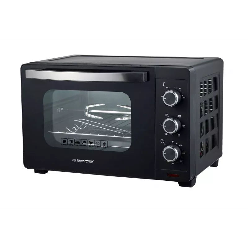 Mini cepeškrāsns ESPERANZA EKO006N – 25 L kompakta elektriskā galda krāsns, 1600 W, konvekcija, rotācijas vadība
