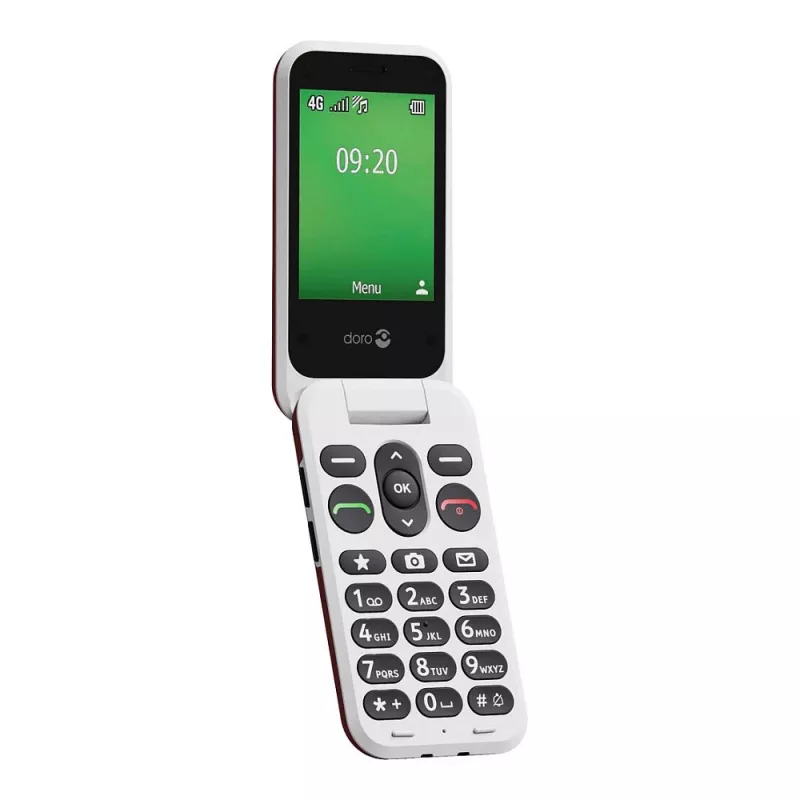Doro Leva E22 saliekamais telefons, 2.8 collu (7.11 cm) ekrāns, Single SIM, 0.3 MP kamera, 1150 mAh, 127.8 g, Sarkans/Balts