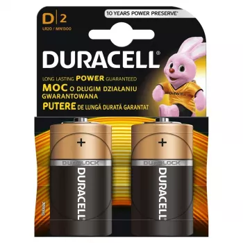 Baterijas Duracell Basic D (R20) — iepakojums 2 gab., primārās cinka-oglekļa šūnas