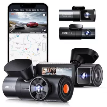 Auto video reģistrators VANTRUE N5 Nexus 5 — 4 kanālu, 2592×1944 galvenā kamera, 160° priekšā/salonā, GPS, Wi‑Fi, IPS ekrāns, MicroSD līdz 512 GB