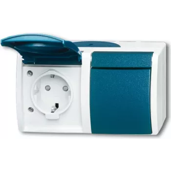 BUSCH JAEGER 20/2 EBW-53 - CEE 7/3 kontaktligzda, 2P+E, zila, balta, IP44, 250 V, 16 A