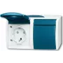 BUSCH JAEGER 20/2 EBW-53 - CEE 7/3 kontaktligzda, 2P+E, zila, balta, IP44, 250 V, 16 A