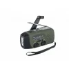 Ārkārtas radio FOSCO 464600 ar LED lukturīti, power bank, FM, IPX3, saules/manuālo/USB-C uzlādi — zaļš/melns