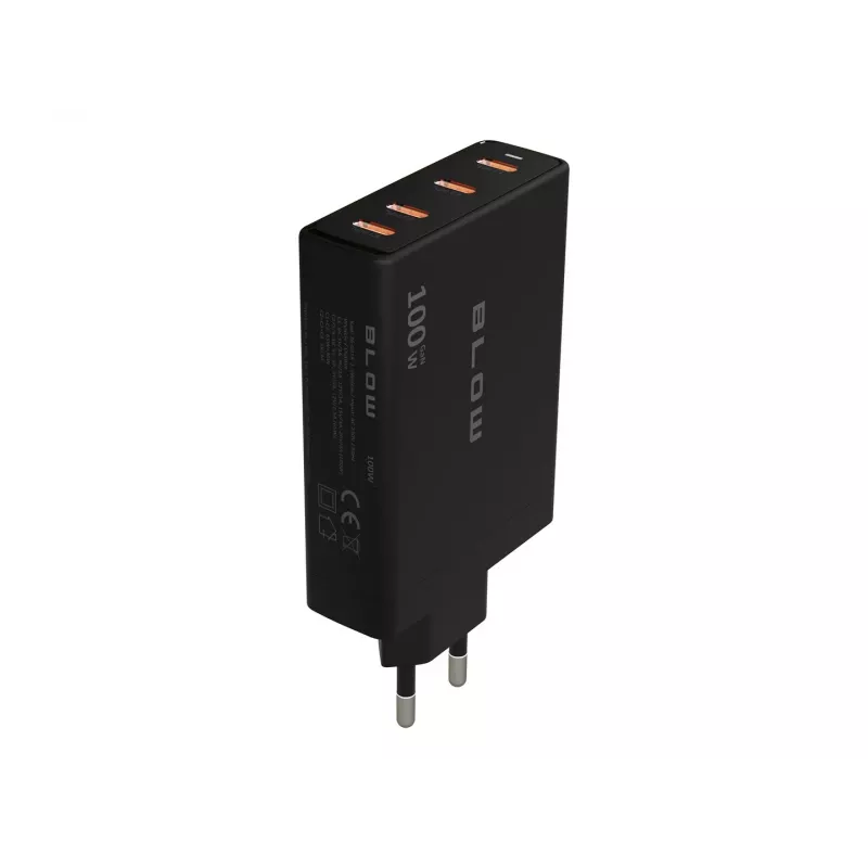 BLOW 4xUSB-C PD 100W GaN sienas lādētājs, melns
