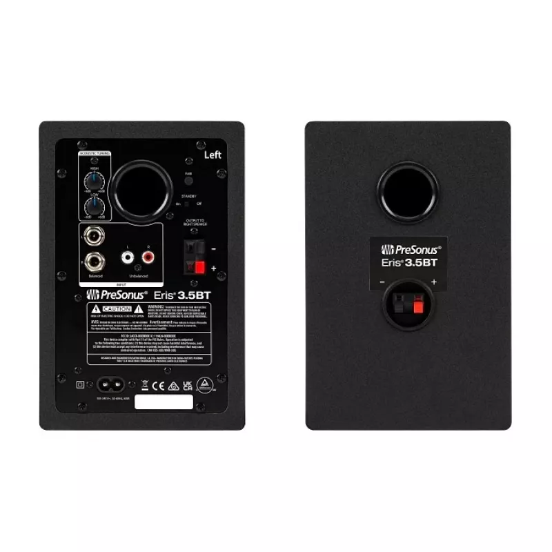 Studio aktīvie monitori PreSonus Eris 3.5 BT 2nd Gen — 2×25 W RMS, 80–20 000 Hz, Bluetooth 5.0, RCA/TRS ieejas, 3.5 mm austiņu izeja