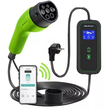 Qoltec Mobile EV Car Charger Adjustable 2in1 Type2 | 3.5kW | 230V | Wi-Fi | LCD | Portatīvs | Wallbox | 5m