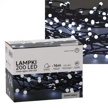 LED virkne Extralink 200 spuldzes auksti baltā krāsā, diametrs 3+ mm, garums 16 m