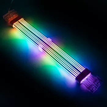PCI-E 8-pin pagarinātājs Kolink Umbra Radiant ARGB — dubults 2× 8-pin, savīts GPU barošanas pagarinājums