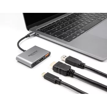 DeLOCK 61071 video adapteris USB-C / USB-A / HDMI 0.1 m pelēks