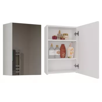 Vannas istabas sienas skapis POLA 1DL BIEL — 400×220×600 mm, 3 plaukti, balts