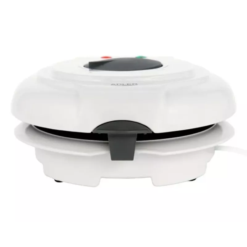Vafeļu dzelzs Adler AD 3038 — apaļa vafele, 1500 W, regulējams termostats, nepiedegošas plāksnes, pelēks/balts