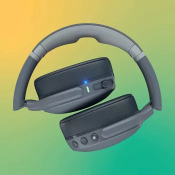 Austiņas Skullcandy Crusher Evo — vadu un Bluetooth, pelēkas, 40 h darbība, USB-C, AUX, salokāmas