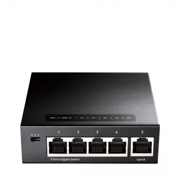 Tīkla slēdzis Cudy GS105 — 5 portu Gigabit Ethernet (10/100/1000), melns, 5 V DC barošanas avots iekļauts