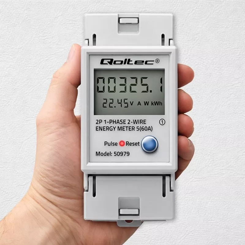 Enerģijas skaitītājs QOLTEC Vienfāzes DIN-sliežu 230V (50979)