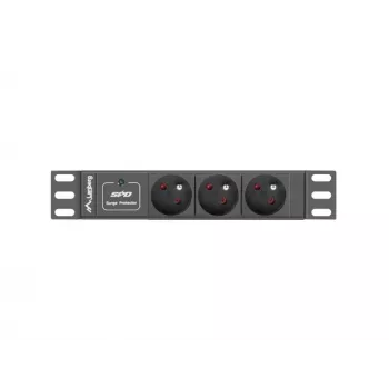Strāvas sadales bloks LANBERG PDU-03E-0200-BK — 1U, 3x E tipa kontaktligzdas, 220–250 V, 16 A, 2 m kabelis, melns