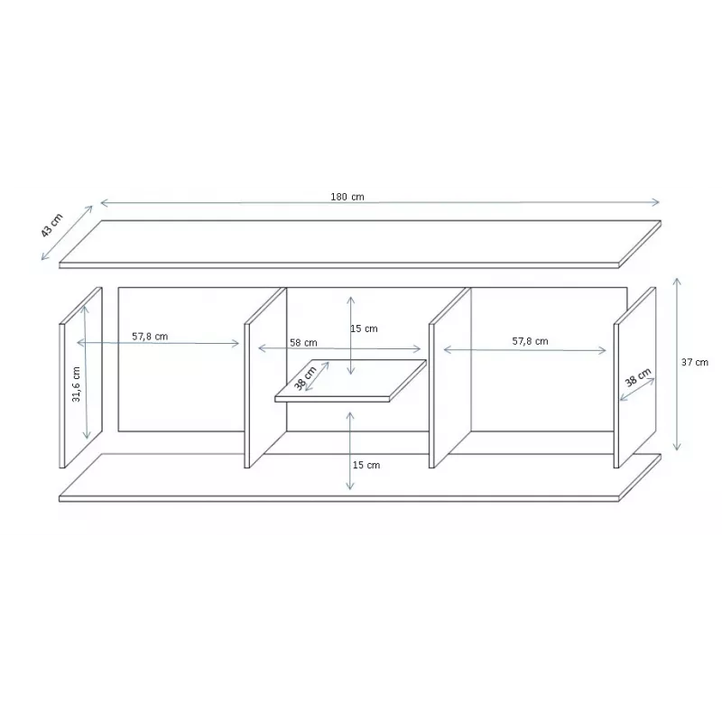 TV skapis Cama Meble SOHO 180x43x37 cm — smilškrāsas virsma, melns rāmis